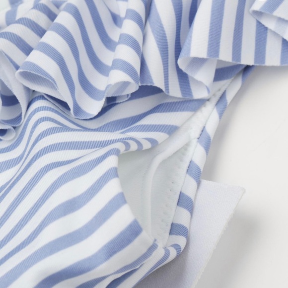 NWT H&M Blue & White Striped V-Neck Ruffle Swimsuit - XL - Picture 2 of 14